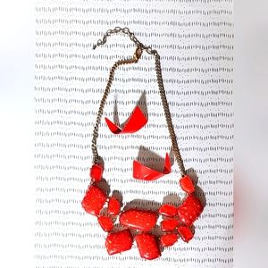 Red vintage pierced earrings and modern handmatched necklace